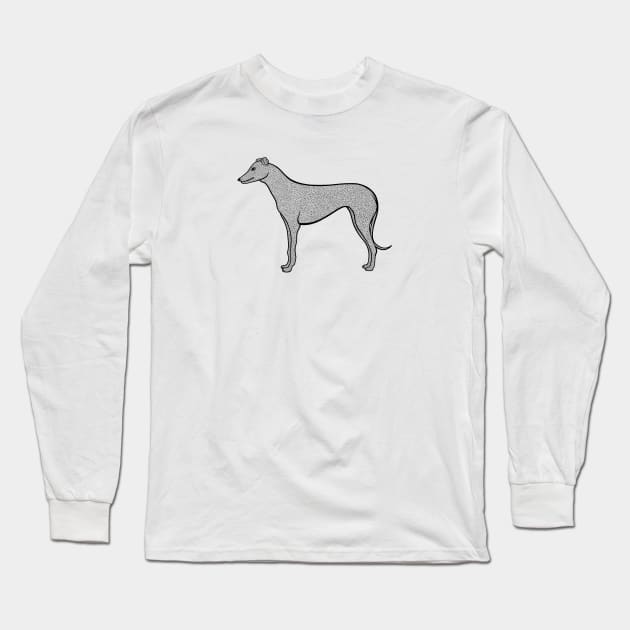 Greyhound Dog Ink Art - detailed cute pet design - on white Long Sleeve T-Shirt by Green Paladin